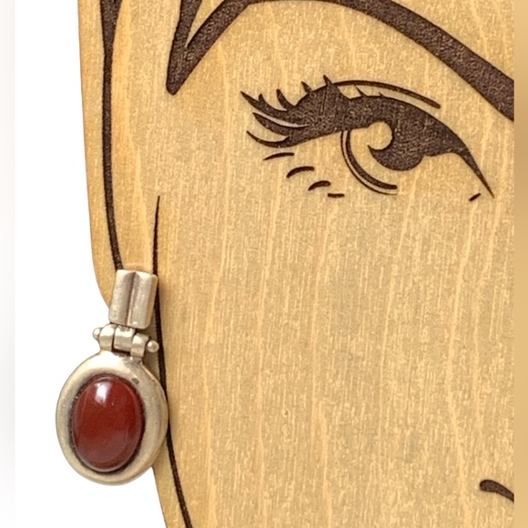 Vintage Sterling Silver Carnelian Cabochon Stone Women’s Earrings Jewelry Red - Picture 2 of 6